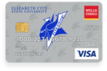 Profile of blue Viking within a white letter V on a gray background. Elizabeth City State University in upper left corner.
