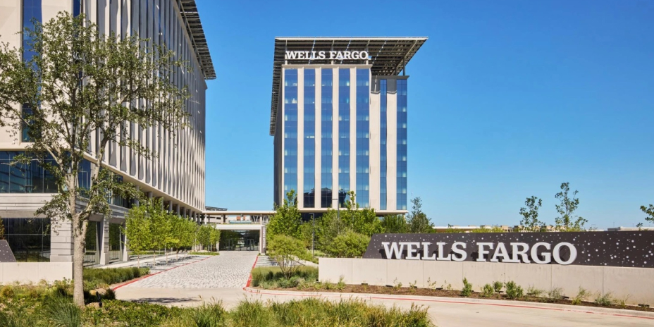 Exterior shot of the Wells Fargo Dallas campus